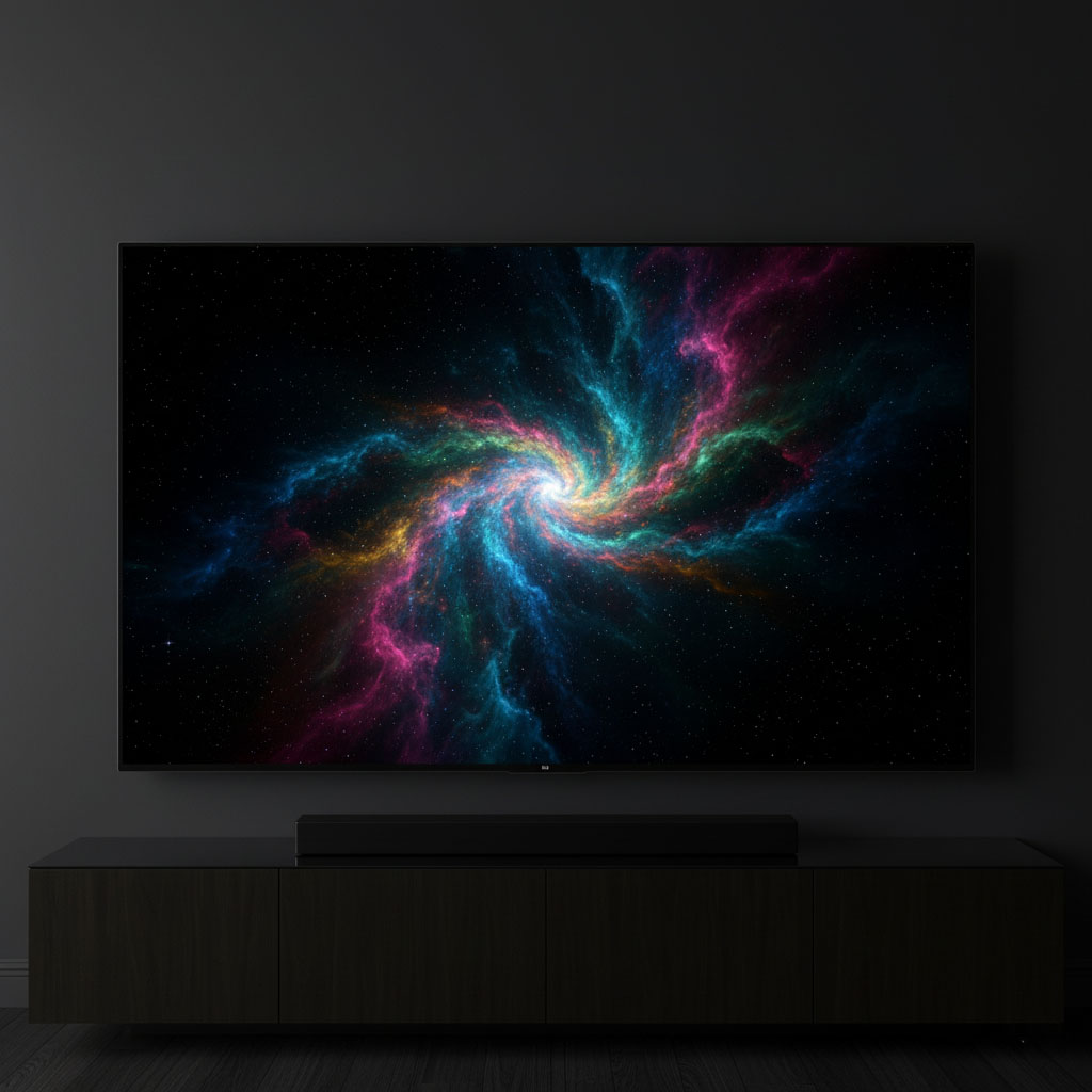 کیفیت تصویر خیره‌کننده یک تلویزیون OLED با نمایش رنگ‌های زنده و مشکی مطلق.